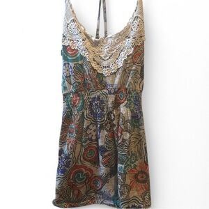 Multi-colored floral lace cami